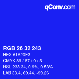 Color code: RGB 26 32 243 | qconv.com