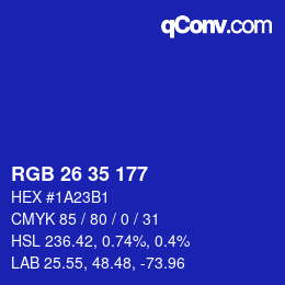 Color code: RGB 26 35 177 | qconv.com
