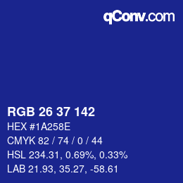 カラーコード: RGB 26 37 142 | qconv.com