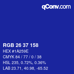 颜色代码: RGB 26 37 158 | qconv.com