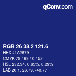 カラーコード: RGB 26 38.2 121.6 | qconv.com