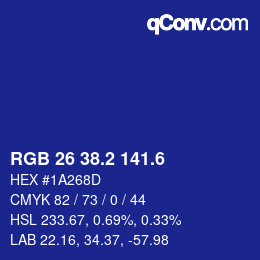 カラーコード: RGB 26 38.2 141.6 | qconv.com
