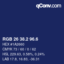 カラーコード: RGB 26 38.2 96.6 | qconv.com