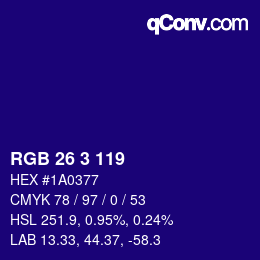 カラーコード: RGB 26 3 119 | qconv.com