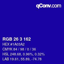 Color code: RGB 26 3 162 | qconv.com
