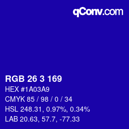 カラーコード: RGB 26 3 169 | qconv.com