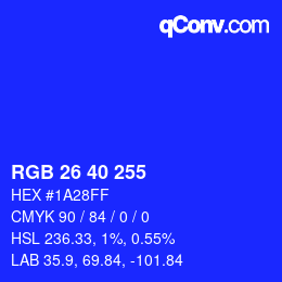 Color code: RGB 26 40 255 | qconv.com