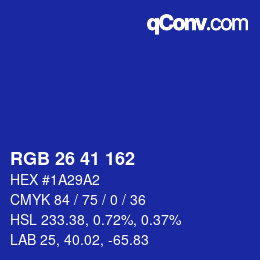 Color code: RGB 26 41 162 | qconv.com