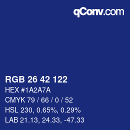 Color code: RGB 26 42 122 | qconv.com