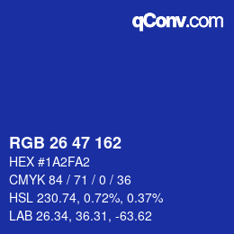 Color code: RGB 26 47 162 | qconv.com