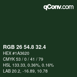 カラーコード: RGB 26 54.8 32.4 | qconv.com