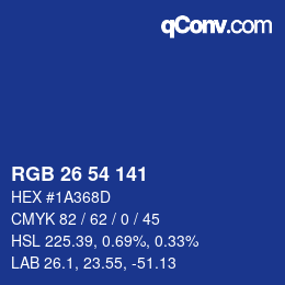 Color code: RGB 26 54 141 | qconv.com