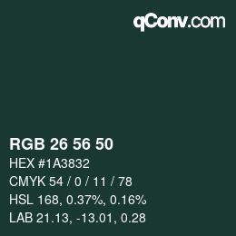 カラーコード: RGB 26 56 50 | qconv.com