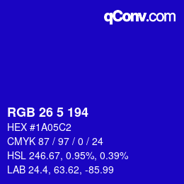 Color code: RGB 26 5 194 | qconv.com