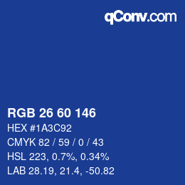 カラーコード: RGB 26 60 146 | qconv.com
