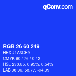 カラーコード: RGB 26 60 249 | qconv.com