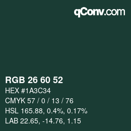 カラーコード: RGB 26 60 52 | qconv.com