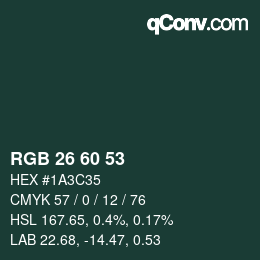 カラーコード: RGB 26 60 53 | qconv.com