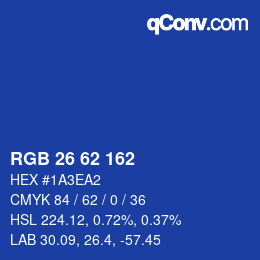 カラーコード: RGB 26 62 162 | qconv.com