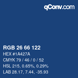 Color code: RGB 26 66 122 | qconv.com