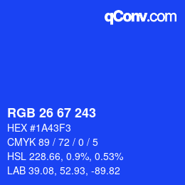Color code: RGB 26 67 243 | qconv.com