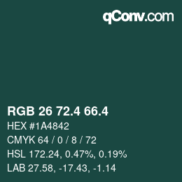 カラーコード: RGB 26 72.4 66.4 | qconv.com