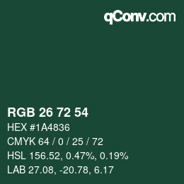 カラーコード: RGB 26 72 54 | qconv.com
