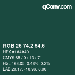 カラーコード: RGB 26 74.2 64.6 | qconv.com