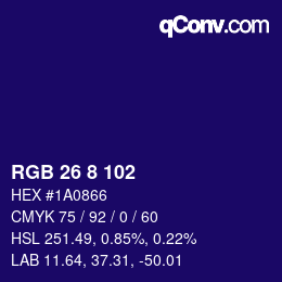 カラーコード: RGB 26 8 102 | qconv.com