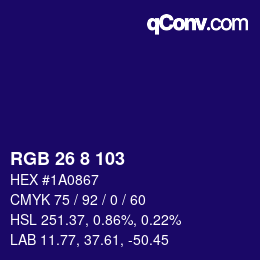 Color code: RGB 26 8 103 | qconv.com