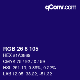 Color code: RGB 26 8 105 | qconv.com