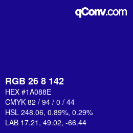 Color code: RGB 26 8 142 | qconv.com