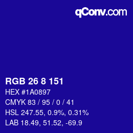 颜色代码: RGB 26 8 151 | qconv.com