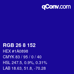 Color code: RGB 26 8 152 | qconv.com