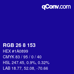 カラーコード: RGB 26 8 153 | qconv.com