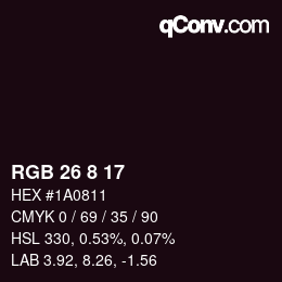 カラーコード: RGB 26 8 17 | qconv.com
