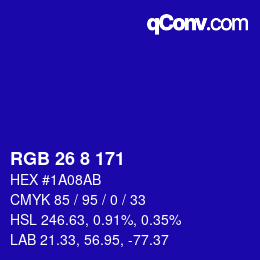 Color code: RGB 26 8 171 | qconv.com