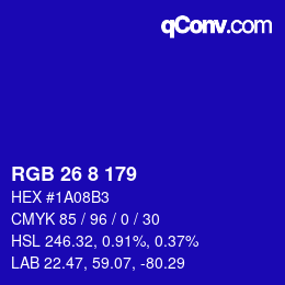 Color code: RGB 26 8 179 | qconv.com