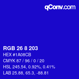 Color code: RGB 26 8 203 | qconv.com