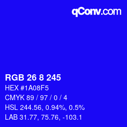 Color code: RGB 26 8 245 | qconv.com