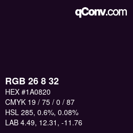 Color code: RGB 26 8 32 | qconv.com
