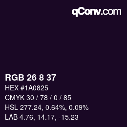 Color code: RGB 26 8 37 | qconv.com