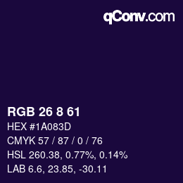 カラーコード: RGB 26 8 61 | qconv.com