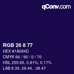 カラーコード: RGB 26 8 77 | qconv.com