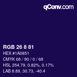 Color code: RGB 26 8 81 | qconv.com
