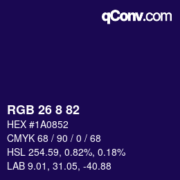 Color code: RGB 26 8 82 | qconv.com