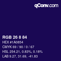 Color code: RGB 26 8 84 | qconv.com