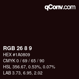 カラーコード: RGB 26 8 9 | qconv.com
