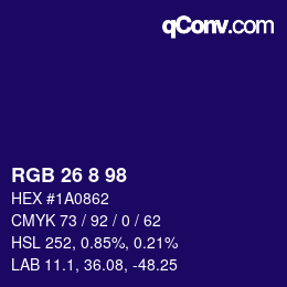 カラーコード: RGB 26 8 98 | qconv.com