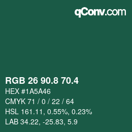 カラーコード: RGB 26 90.8 70.4 | qconv.com